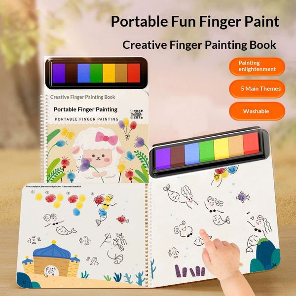 

Portable Finger Paint Set with Finger Painting Book for Creative Doodling Fingerprint Paint for Toddlers and Kids, Suitable for Ages 3+ and Preschool