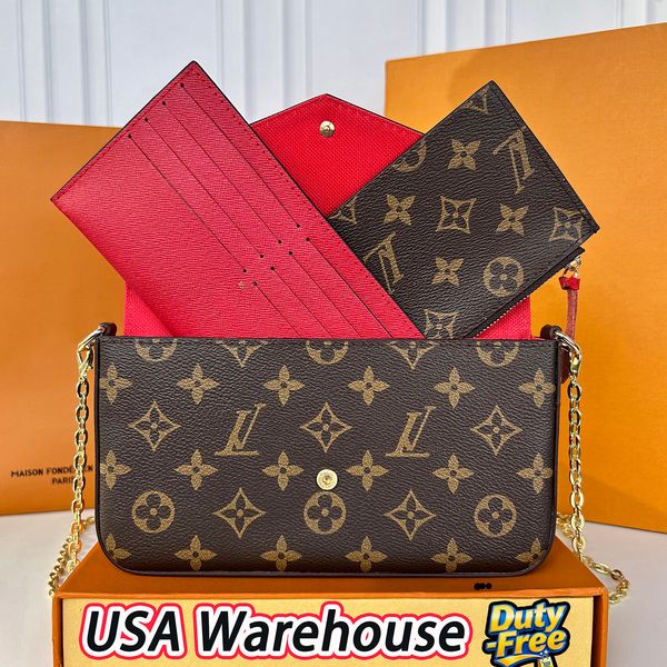 

Pochette Felicie Designer Bag Women's Luxury Old Flower Brown Coated Canvas Cowhide Leather Chain Bag Crossbody Bag Easy Pouch Neverfull Shoulder Bag, #8-with box