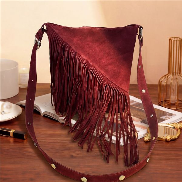 Vintage Tassel Versatile Tote Bag with Frosted Texture Shoulder Bag Crossbody Bag