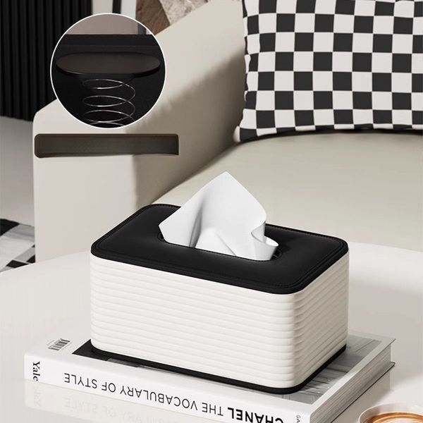 Sophisticated Wooden Base with Genuine Leather Overlay Tissue Organizer - Enhance Your Interior Aesthetics