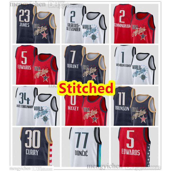 Stitched Men All-Star Basketball Jerseys 11 Brunson 30 Curry 7 Durant 23 James 34 Antetokounmpo 77 Doncic 2 Gilgeous-Alexander 15 Jokic Wembanyama Cunningham 0 Maxey