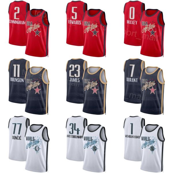 Printed Basketball 2026 All-Star Jerseys Luka Doncic 77 Stephen Curry 30 Shai Gilgeous-Alexander 2 Nikola Jokic 15 Victor Wembanyama Anthony Edwards Mens Womens Kids