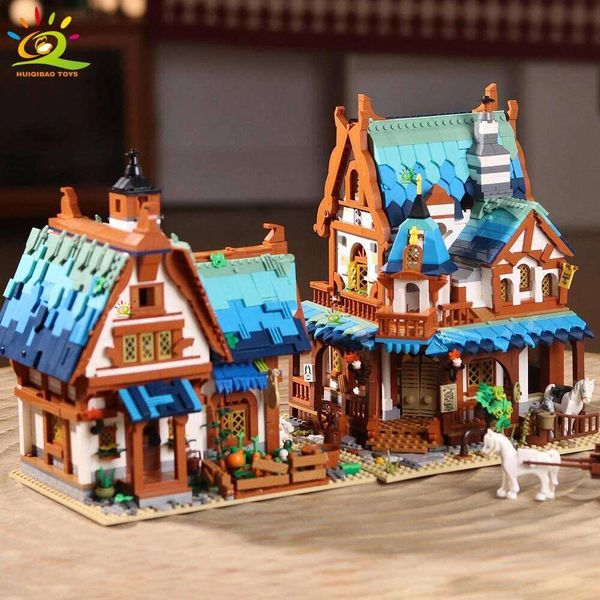 HUIQIBAO MOC Castle City Medieval Architecture Style House micro Building Blocks mini Brick Construction Toys for Children Gifts 26W0205