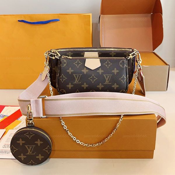 

designer bag multi pochette accessoires bag women shoulder bag luxury bag hangbag brown five in one with chain leather bag mirror quality bags with wallet purse, #6 with black strap