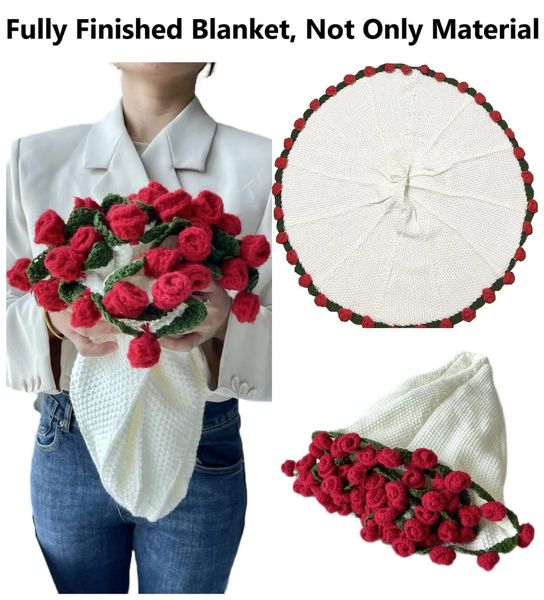 Finished Rose Blanket Bouquet Rose Flowers Handmade Crochet Acrylic Fuzzy Sweater Bed Couch Mothers Day Gift For Mum Blanket 260124