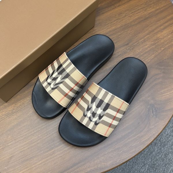 

2026 designer slippers flat slides for womens sandals Women Sliders Men Slide Large striped leather slippers Classic Fashion Sandan, Bu-11