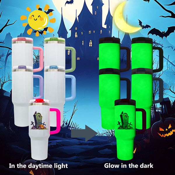 Halloween blank sublimation glow in the dark 40oz travel leakproof double walled stainless steel vacuum insulated mug for UV DTF warps