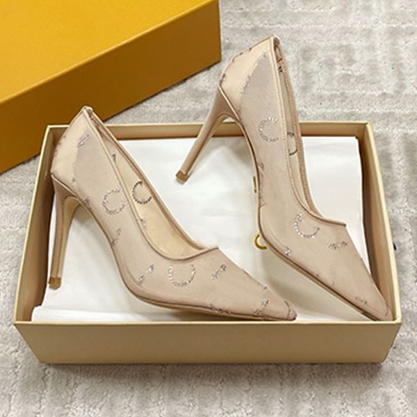 

Luxury Mesh Embroidered Rhinestones 1AID Gala Pump Women sophisticated evening ready style pointed toe high stiletto heel Leather outsole Nude Beige Stiletto Heel, 7.5/2