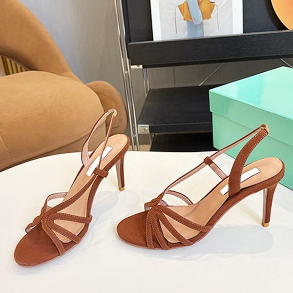 

Womens Talk To Me Sandals Luxury Designer High Heels Fashion Slingback Sandal Suede Leather Party Dress Shoes Summer Slippers Slides 1045, A5
