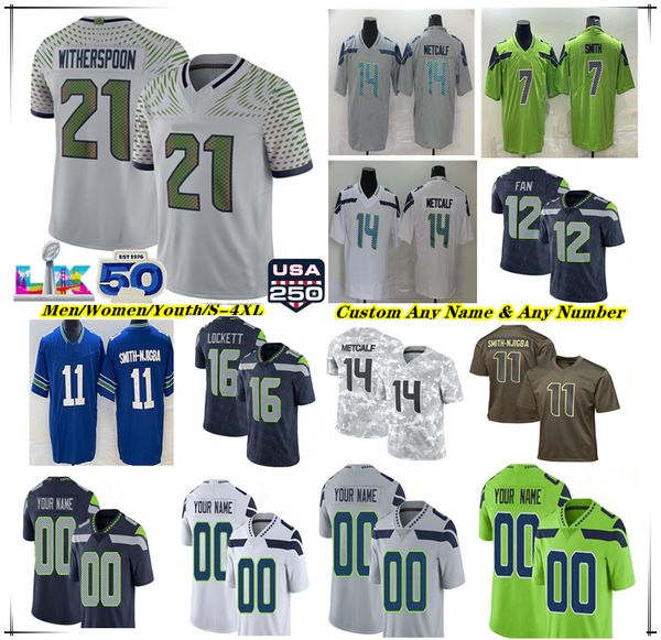 

American Football Jersey Sam Darnold Kenneth Walker III Zach Charbonnet Jaxon Smith-Njigba Cooper Kupp Ernest Jones IV Coby Bryant Elijah Arroyo 12 Fan AJ Barner 4XL, Men green style
