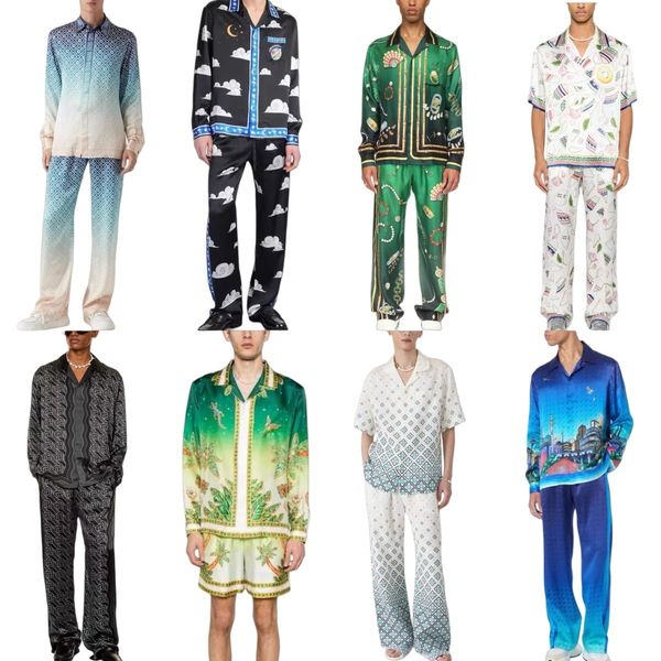 

2026 Early Spring Casabalnc Designer High-End Style Men' New Gradient Color Breathable Casual Retro Loose Long-Sleeve Summer Lightweight Silk Shirt Top Pants Set tn, 10 color