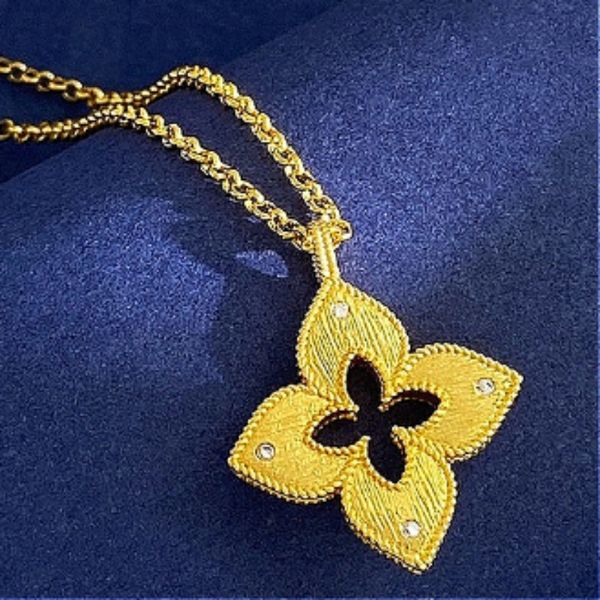 

2026 Elegant Four Petal Flower Necklace Gold Plated Brass Hollow Carved Design with Micro Pave White Zircon Brushed Metal Finish Princess Series Jewelry