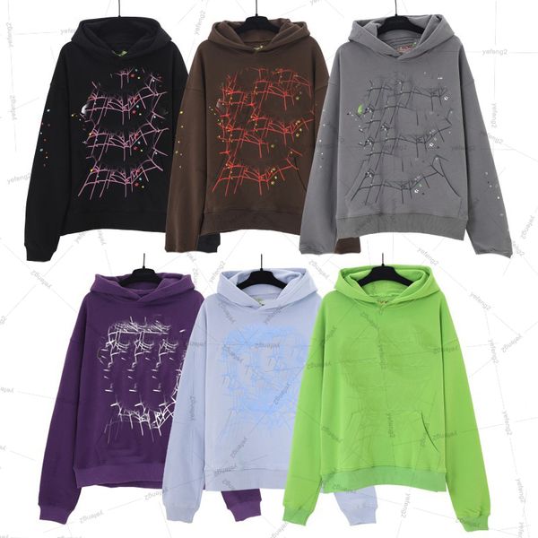 

Men designer hoodie 555 Puff Print Pullover Hoodie web print Jogger Set Casual Fleece, Purple