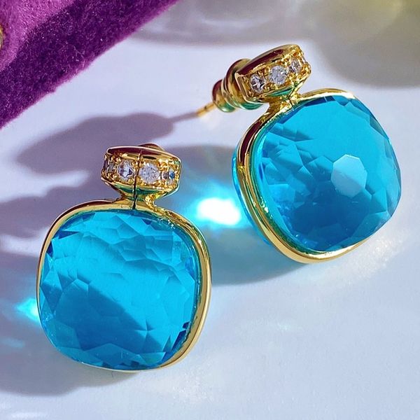 

2026 Elegant Candy Color Geometric Square Earrings Multifaceted Crystal Style Perfume Bottle Inspired Design Micro Pave Zircon Brass Fashion Jewelry