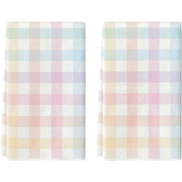 2Pcs, Macaron Checkered Towels, 40Cm*60Cm Towel Set, Super Absorbent Soft Cooking and Baking Tea Hand Towel, Cleaning Cloth, Dishclo 26L0209
