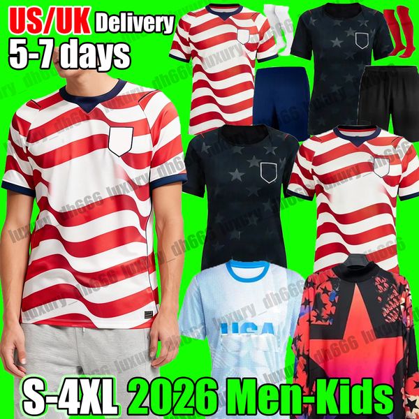 

XXXL 4XL 2026 world cup PULISIC MCKENNIE USA Football Jersey 26 27 ERTZ ALTIDORE MORGAN LLOYD 2026 America Football Shirt United States Camisetas USMNT men kids kit, Black