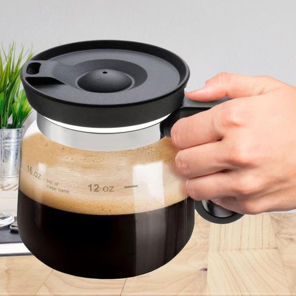 1Pc 16Oz Heatproof Glass Coffee Mug Mini Large Capacity Clear Cup With Lid Travel Gift - Coffee Pot Shape Style