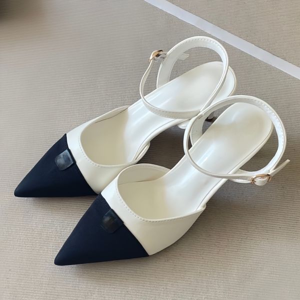 

Luxury Designer Slingback Heels Women Pointed Toe 8cm High Heel Pumps Classic Two Tone Black White Premium PU Leather Dress Shoes Evening Party, Split