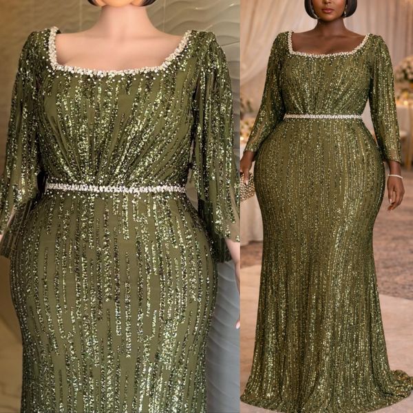 

2026 Plus Size Olive Green Mermaid Mother Of Bride Dresses Crystals Sequined Evening Party Mama's Dress Vintage 50's Birthday Wedding Guest Groom Mother's Gowns