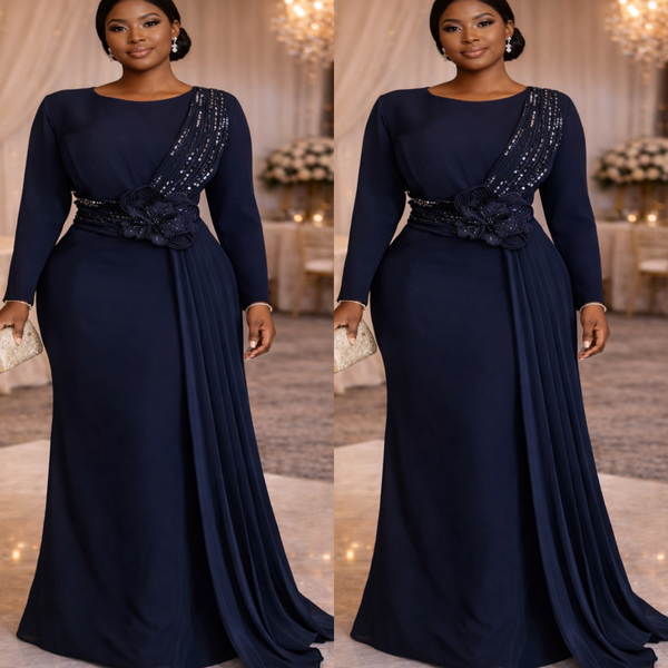 

2026 Plus Size Navy Blue Mermaid Mother Of Bride Dresses Flower Beaded Satin Evening Party Mama's Dress Vintage 50's Birthday Wedding Guest Groom Mother's Gowns