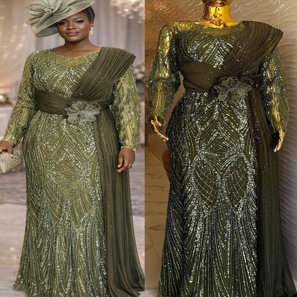 

2026 Plus Size Olive Green Mermaid Mother Of Bride Dresses Flower Sequined Lace Evening Party Mama's Dress Vintage 50's Birthday Wedding Guest Groom Mother's Gowns