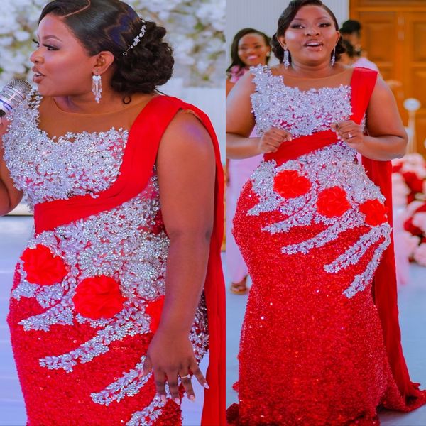 

Aso Ebi Red Mermaid Prom Dresses 2026 Flowers Crystalas Sequined Sparkly Evening Formal Party Second Birthday Engagement Gowns Dress For Special Occasions, Champagne