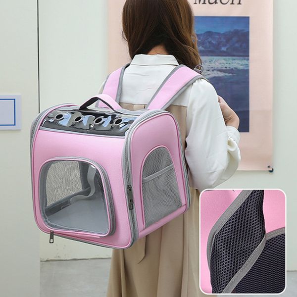 

Large Capacity Breathable Pet Backpack for Cats and Dogs Adjustable Shoulder Straps Durable Travel Carrier, Pink backpack