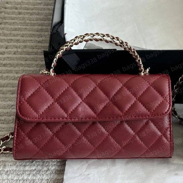 

Designer handbags women chain strap crossbody leather chic casual refined diamond lattice mini tote bag shoulder bags quality caviar phone purse flap commuter, Black