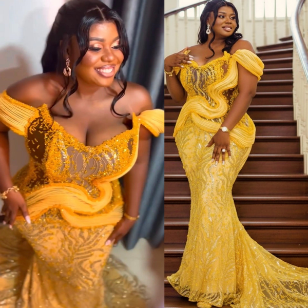 

Aso Ebi Yellow Mermaid Prom Dresses 2026 Beaded Crystals Illusion Sequined Evening Formal Party Second Birthday Engagement Gowns Dress For Special Occasions, Silver