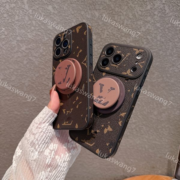 

Luxury Designer Phone Case Classic Dark Brown Monogram Pattern with Folding Stand Grip Cover for iPhone 15 14 13 Pro Max