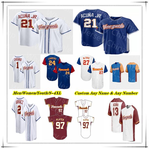 

2026 Venezuela WBC World Baseball Classic Jersey Ronald Acuna Jr Jackson Chourio Wilyer Abreu Maikel Garcia Andres Gimenez Eugenio Suarez Luis Arraez Contreras 4XL, Men blue style