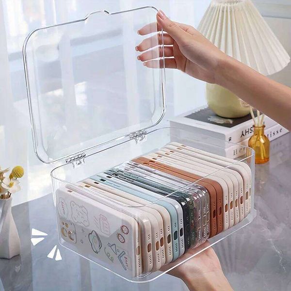 Clear Acrylic Phone Case Organizer with Lid - Versatile Desktop Storage Basket for Home and Office Essentials 26Y0211