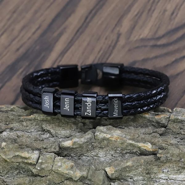 MaiLun Personalized Names Men Leather Bracelet Fathers day Gift Customized gift for husband father 260120