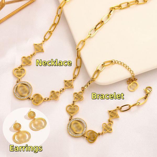 

Never Fading Gold Plated Brand  Pendants Necklaces+Bracelets+Earrings Stainless Steel Letter Choker Pendant Necklace Bracelet Earring Chain Jewelry, Color#12