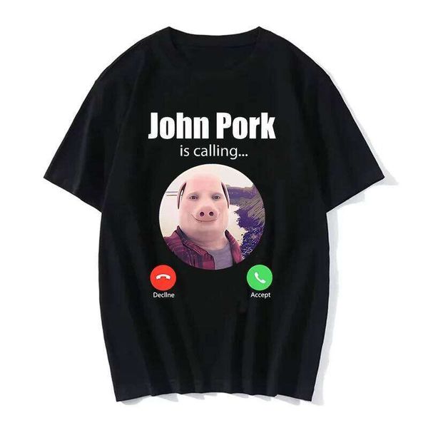Funny John Pork Is Calling Answer Call Phone Tee Shirt for Women Pig Tops Tshirt Gothic Hip Hop T-shirt Streetwear Clothes C260225