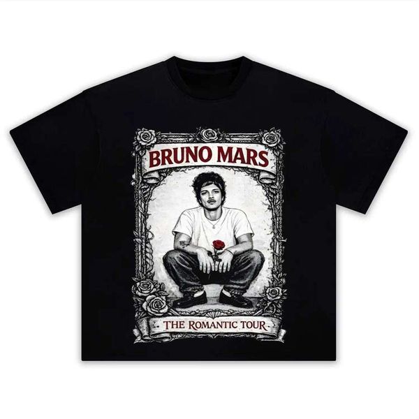 Bruno Mars The Romantic Tour 2026 graphics 100%cotton Unisex shirt Y2K O-Neck Short Sleeve Men's women's summer Tshirt fan gifts C260225