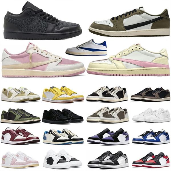 

2025 with box 1 low 1s mens basketball shoes Pizza VoodooBetter With Time Shattered Backboard Cactus Jack x Red Shy Pink UNC Blue Royal men women sports sneakers GAI 02, Black