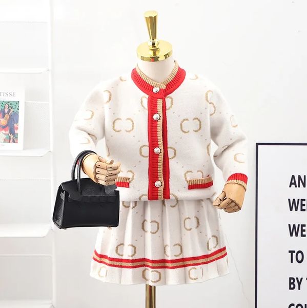 

New Style Spring Kids Designer Clothing Sets Baby Girls Clothes Dress Set Designers Knitted Sweater Suits Sweaters and Skirt Kids Dress Brand Kid Girls Skirt, Black