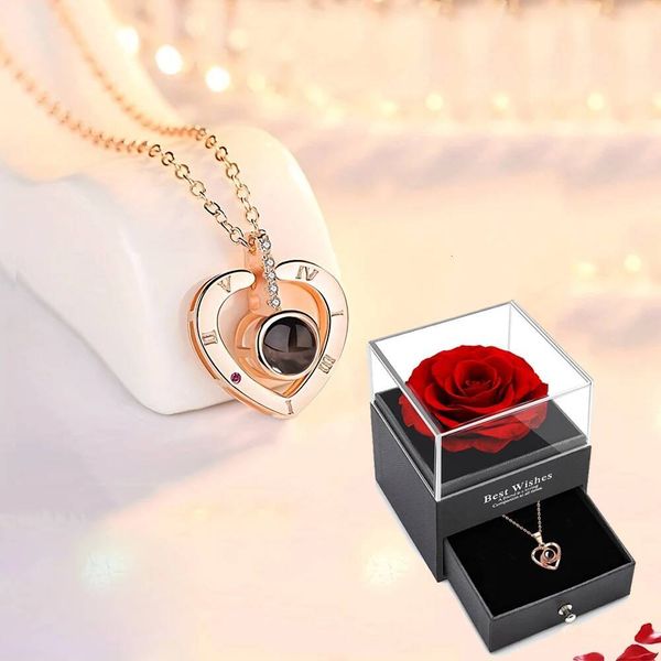 Bestseller 100 Languages I You Projection Love Heart Necklace With Rose Gift Box 2023 New Jewelry For Women Girlfriend Christmas Gifts ddmytues