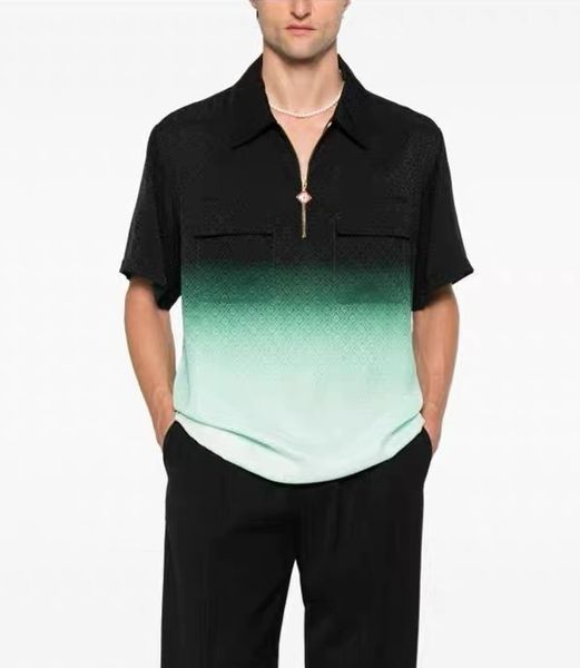 

2026 Casabalnc New Designer Silk Casual Shirt Gradient Jacquard Loose Pullover Lapel Silk For Men And Women Lightweight Summer Half-Zip Short-Sleeve Cardigan T-Shirt, 10 color
