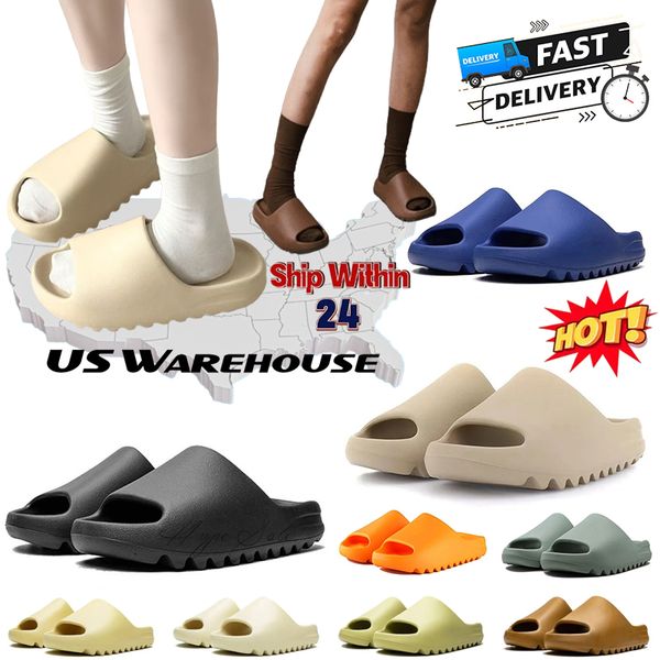 

With Box Designer Men Women Slides Slippers Sandals Desert Sand Bone Resin Slate Grey Glow Green Ochre Granite Slide Sandal Mens Womens Shoes Summer, Yellow