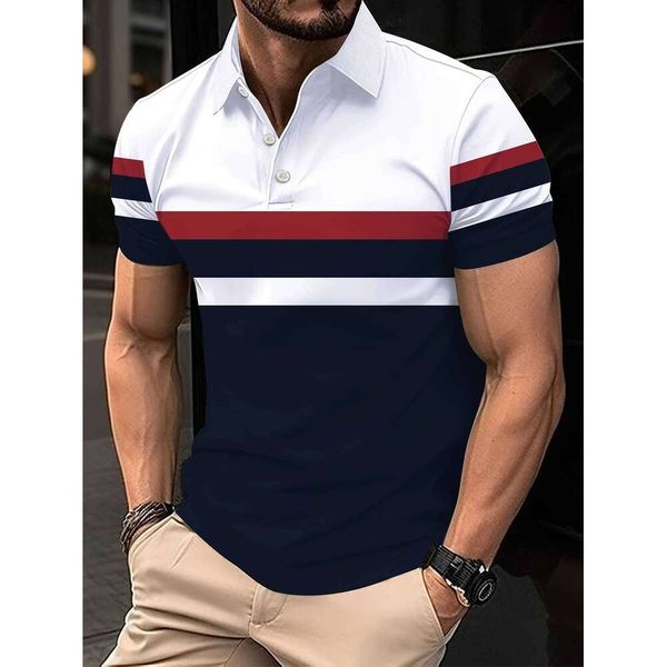 The 2025 summer new men's POLO shirt features a casual fashionable comfortable and breathable 3D striped pattern print 26L0227