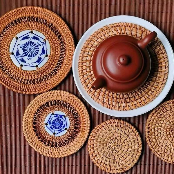 Bestseller Rattan Woven Coaster Tea Set Accessories Heat Insulation Pad Bowl Table Mat ddmytues