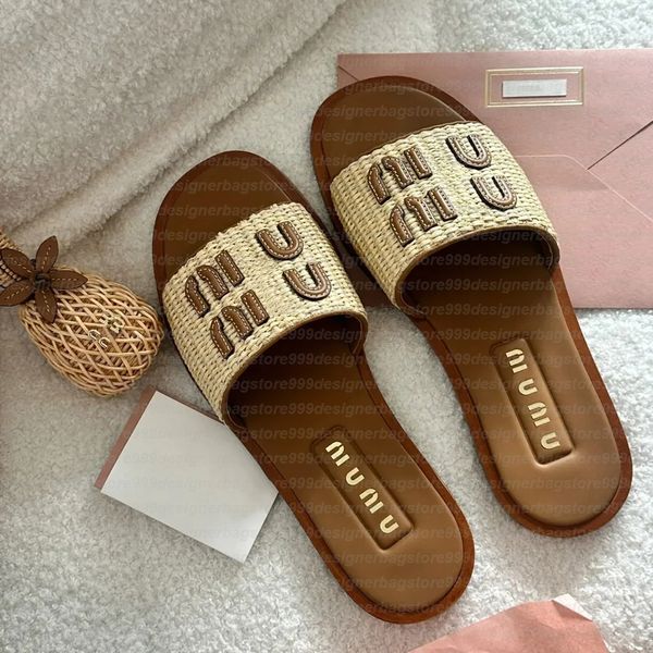 

Designer Sandals Summer Beach sandal Patch Raffia Straw Crochet Matelasse Nappa Leather Slides Luxury Women Slippers Outfit Leather Flat Shoes Sandals, #1