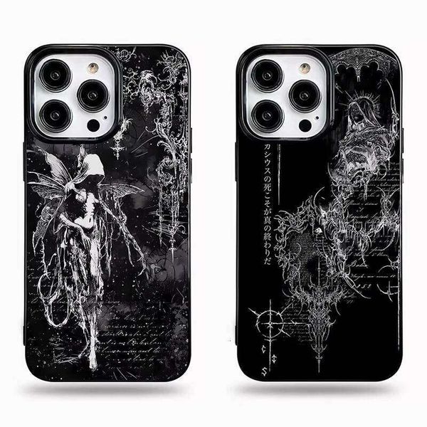 Luxury Retro Gothic Girl Angel Black Phone Case For iPhone 17 Air 16 Pro Max 15 14 Plus 13 12 11 Shockproof Silicone Back Cover 26Y0601