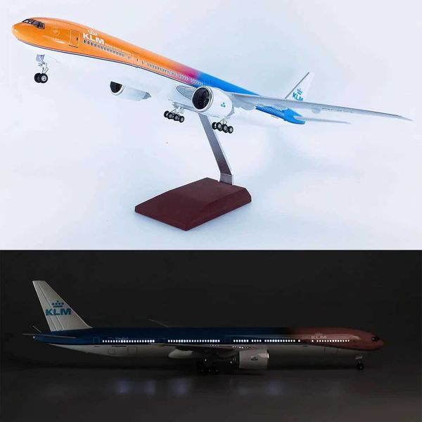 47CM 1/157 Scale 777 B777 Aircraft KLM Air Airlines Model W Light and Wheel Landing Gear Diecast Plastic Resin Plane Toys Decor L260603HFIG