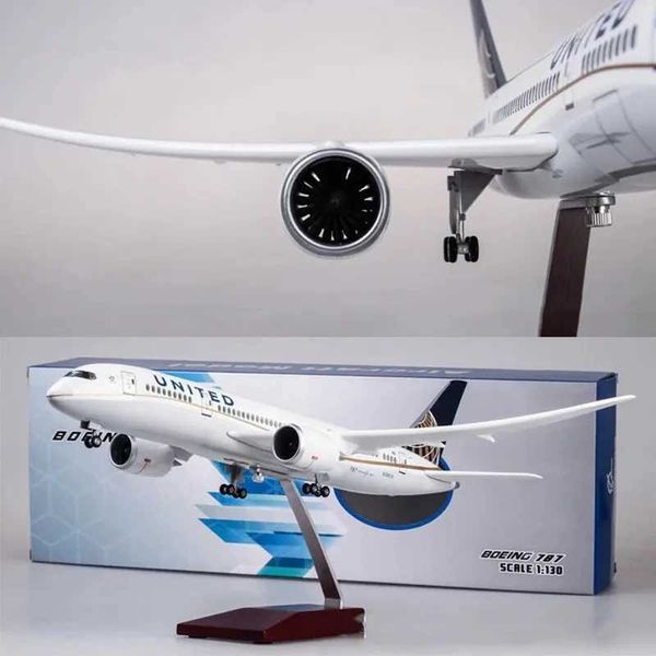 43CM United Airlines 787 B787 Resin 1130 Scale Plane Toy with Landing Gear Wheels LightTouch or Sound Control Collection Gift L260603UI9I