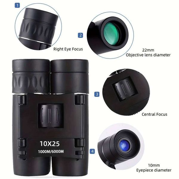 10X25 Small with Clear Vision, Pocket Binoculars Compact for Adults Theater Concert Opera Travel Bird Watching W260605