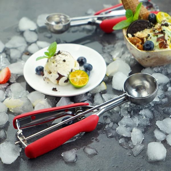 1PC More Size Selection Stainless Steel Ice Cream Scoop With Silicone Handle Fruit Cookie Spoon With Trigger Release 260604