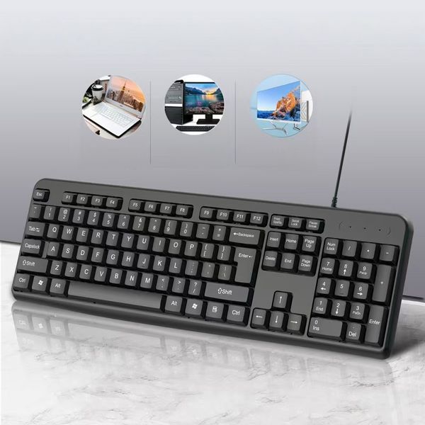 Universal wired keyboard with multi system compatibility ergonomic design suitable for lightweight USB configuration in business office and home